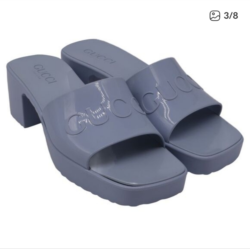 Gucci Light Blue Platform Slide Sandals